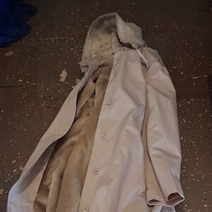 Beige Hooded Coat with Plush Faux Fur Interior